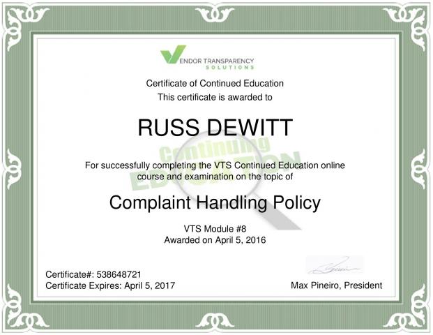 Russ_DeWitt_VTS_Cert_-_Complaint_Handling.jpg